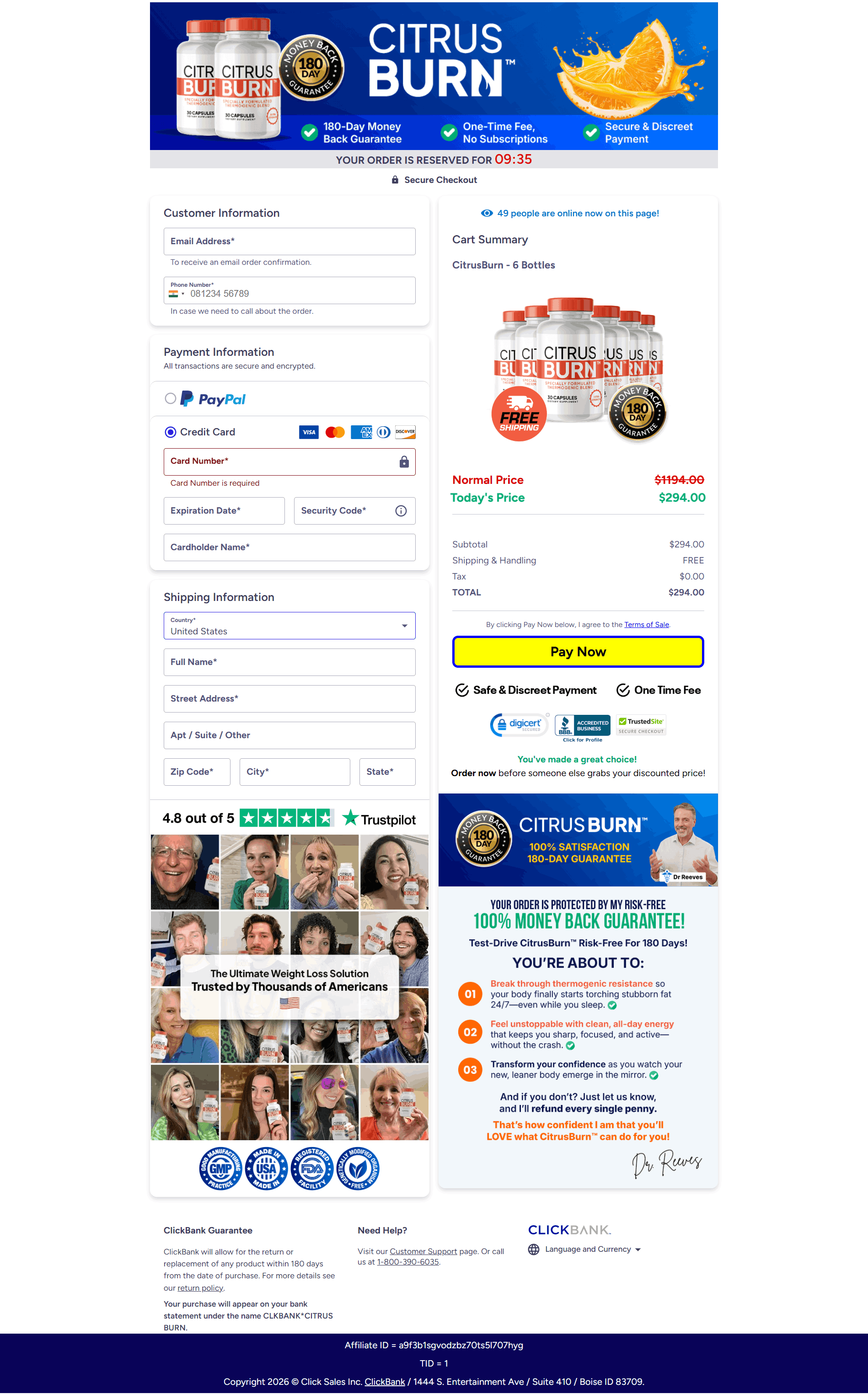 CitrusBurn Order page